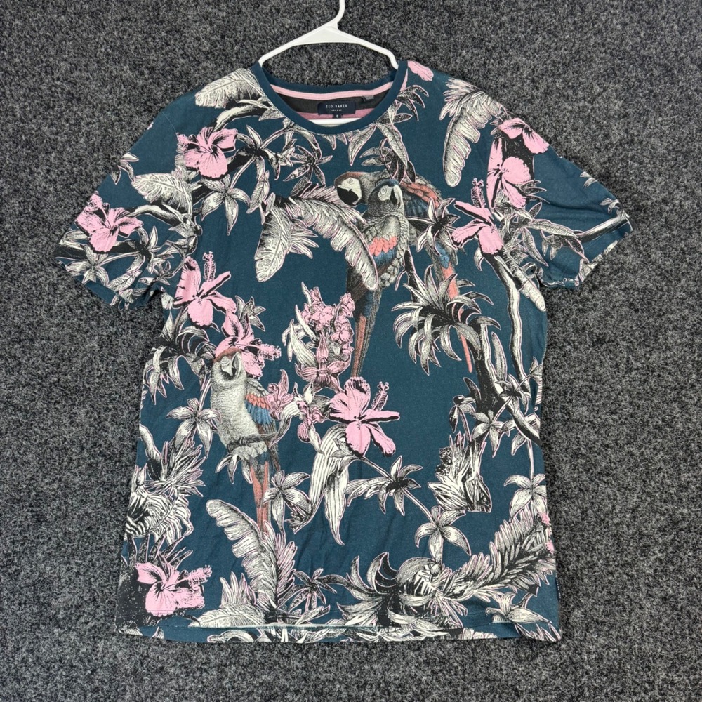 Ted Baker London Men's Tropical Parrot Floral Short Sleeve T-Shirt Blue Size 5